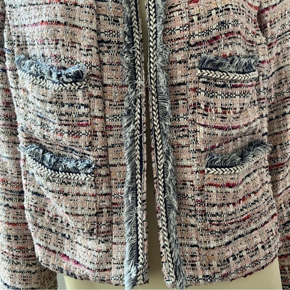 525 America Women’s Pink Cream Gold Tweed Fringe Jacket Blazer BohoGlam Barbie M - Picture 8 of 16